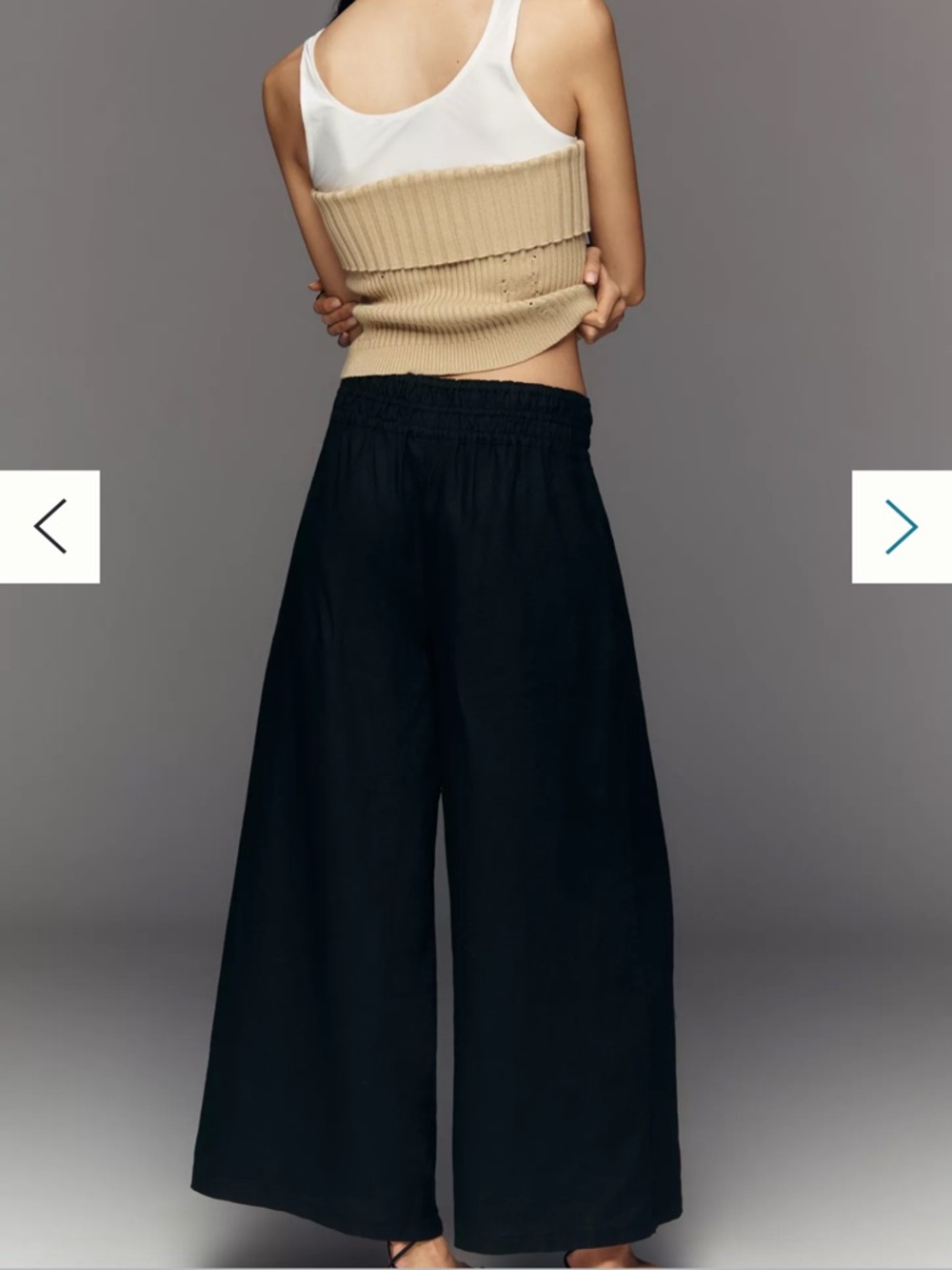 Anthropologie Black Wide-Leg Elastic Waist Pants 100% linen - Picture 2 of 7